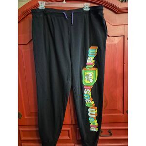 Walt Disney World Adult  XL Neon Colorway Full Leg Spell Out Black Sweatpant EUC